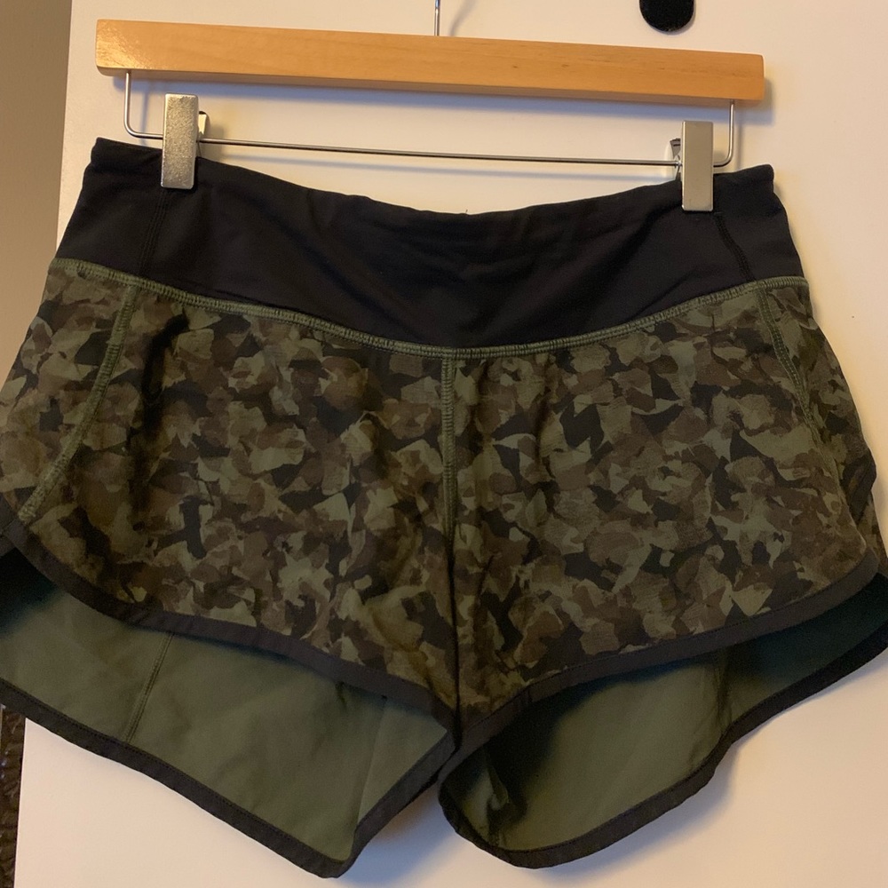 Lululemon army pattern running shorts
